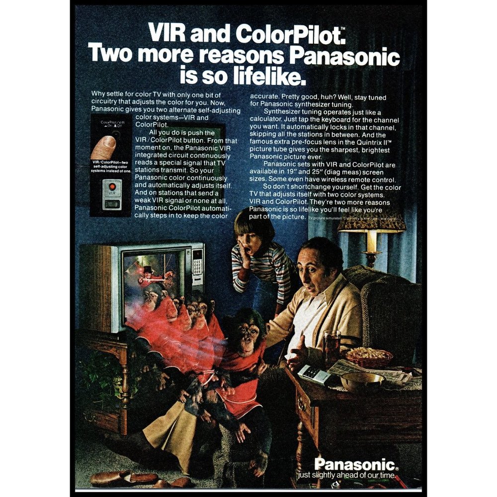 1978 Panasonic TV Colorpilot VIR Television Vintage Print Ad Monkey Wall Art